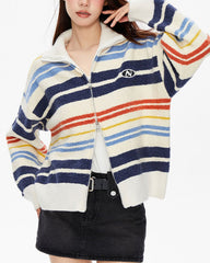 Prep School Striped Zip Up Long Sleeve