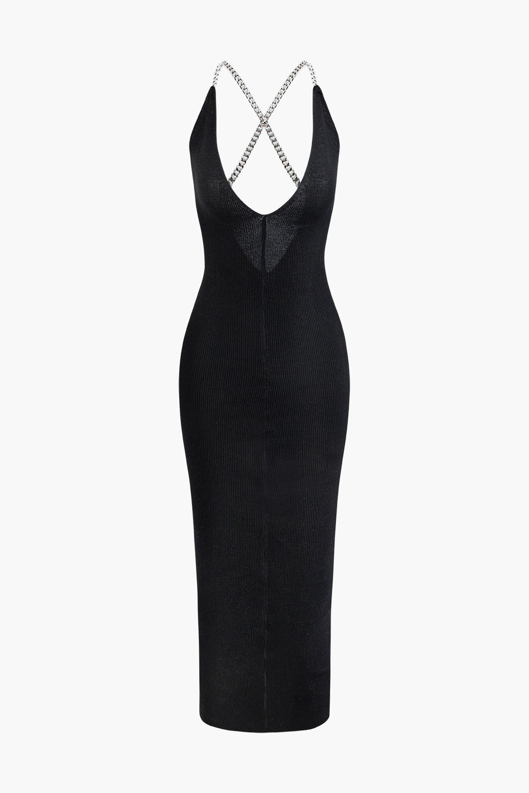 V-neck Chain Strap Knit Cross Back Maxi Dress