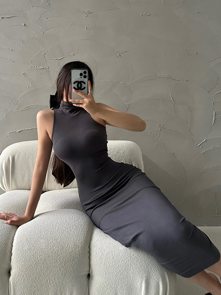 Red Skinny Sexy Turtleneck Midi Dress Women Evening Party Ladies Elastic Hip Wrap Elegant Bodycon Dresses Y2k Clothing