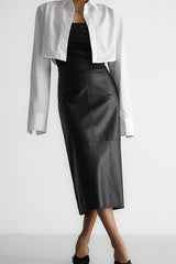 Faux Leather High Waist Split Midi Skirt