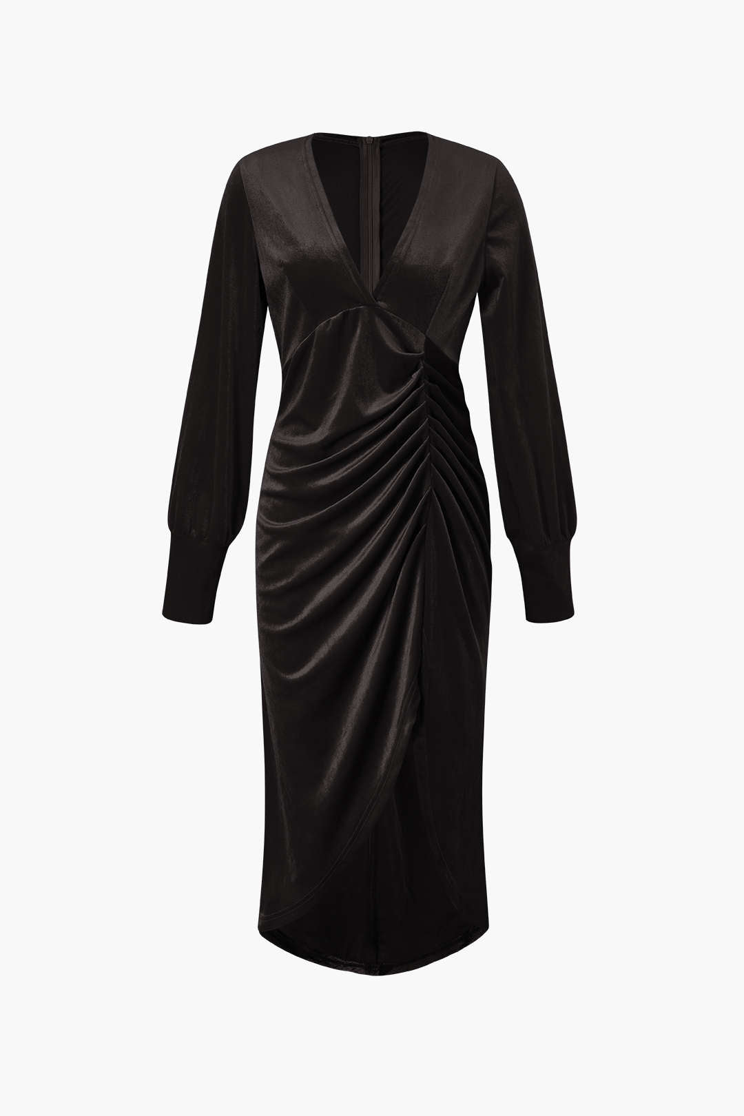 V-neck Pleated Velvet Midi Dress