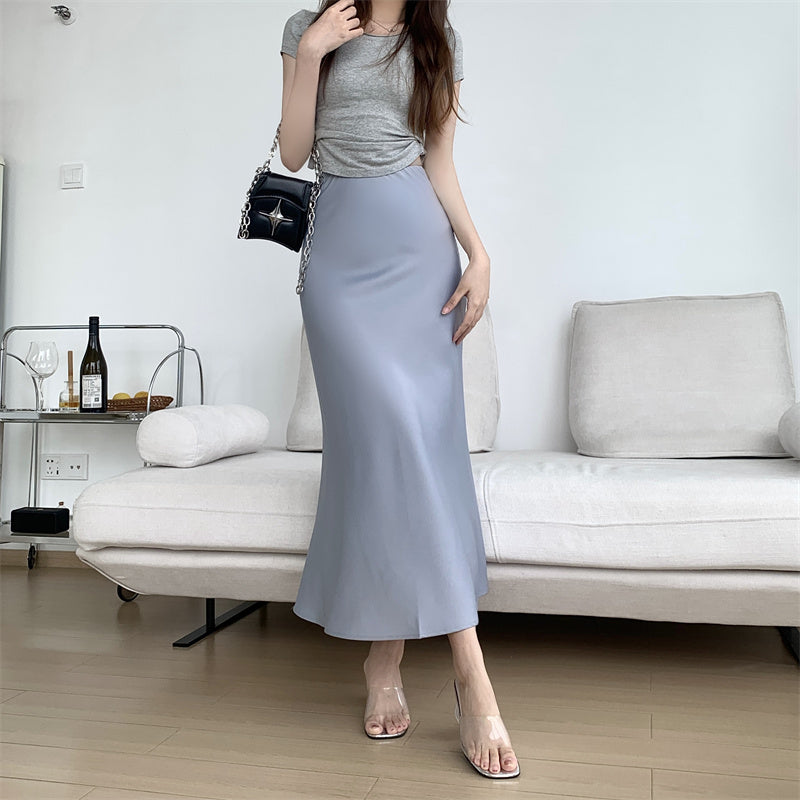 Mode Y2K Casual Frauen Langen Rock Frühling Elastische Hohe Taille A-linie Casual Weibliche Satin Röcke High Street Lady Midi Röcke 