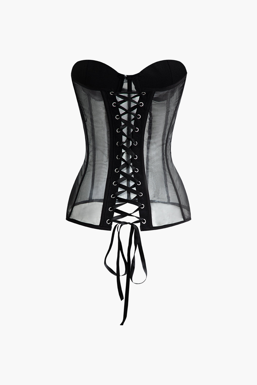 Sheer Mesh Lace-Up Corset Top