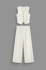 Linen V-neck Waistcoat And Pocket Pants Set