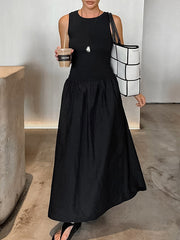 A-Line Sleeveless Solid Color Split-Joint Round-Neck Maxi Dresses