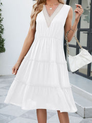 A-Line High Waisted Elasticity Pleated Split-Joint V-Neck Midi Dresses
