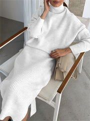 Ribbed Knit 2 Piece Dress Set Outfits Ladies  Knitwear Top And Midi Skirt Sets For Women Casual Winter Sweater Sets 2025Christmas Gifts