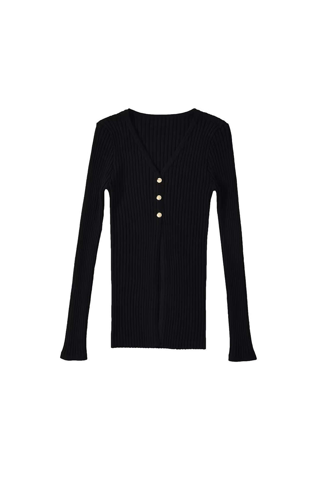 Button Front Rib Knit Long Sleeve Top