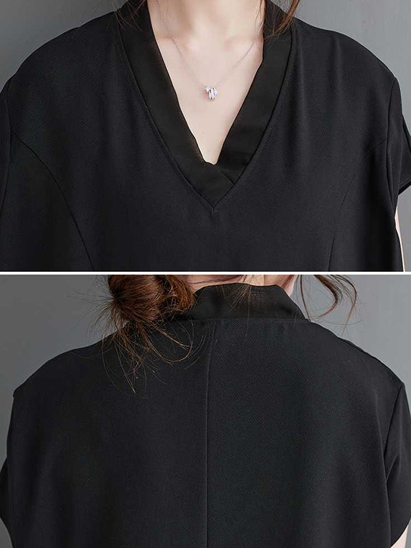 Solid Color Split-Front Split-Joint A-Line Loose V-Neck Midi Dresses
