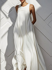 Pockets Solid Color Split-Joint Loose Sleeveless Round-Neck Maxi Dresses