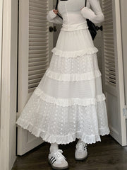 High quality White Cute Skirts for Women Summer High Waisted A-line Skirt Long Skirt Hook Flower