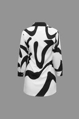 Line Print Button Up Shirt And High Waist Wide Leg Pants Set