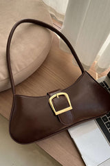 Belted Faux Leather Baguette Bag