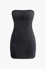 Solid Zipper Strapless Midi Dress