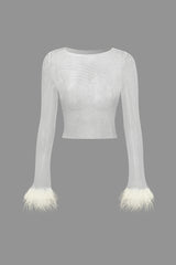 Fluffy Cuff Mesh Long Sleeve Top