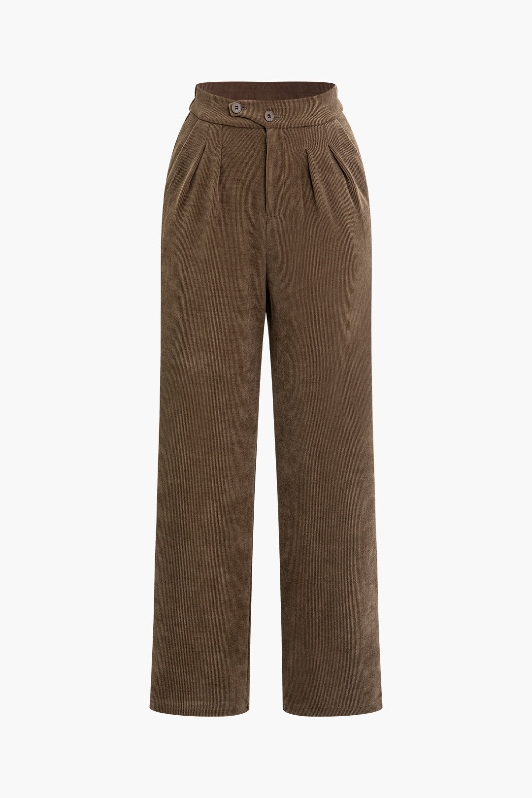 High Waist Pleated Straight Leg Corduroy Pants