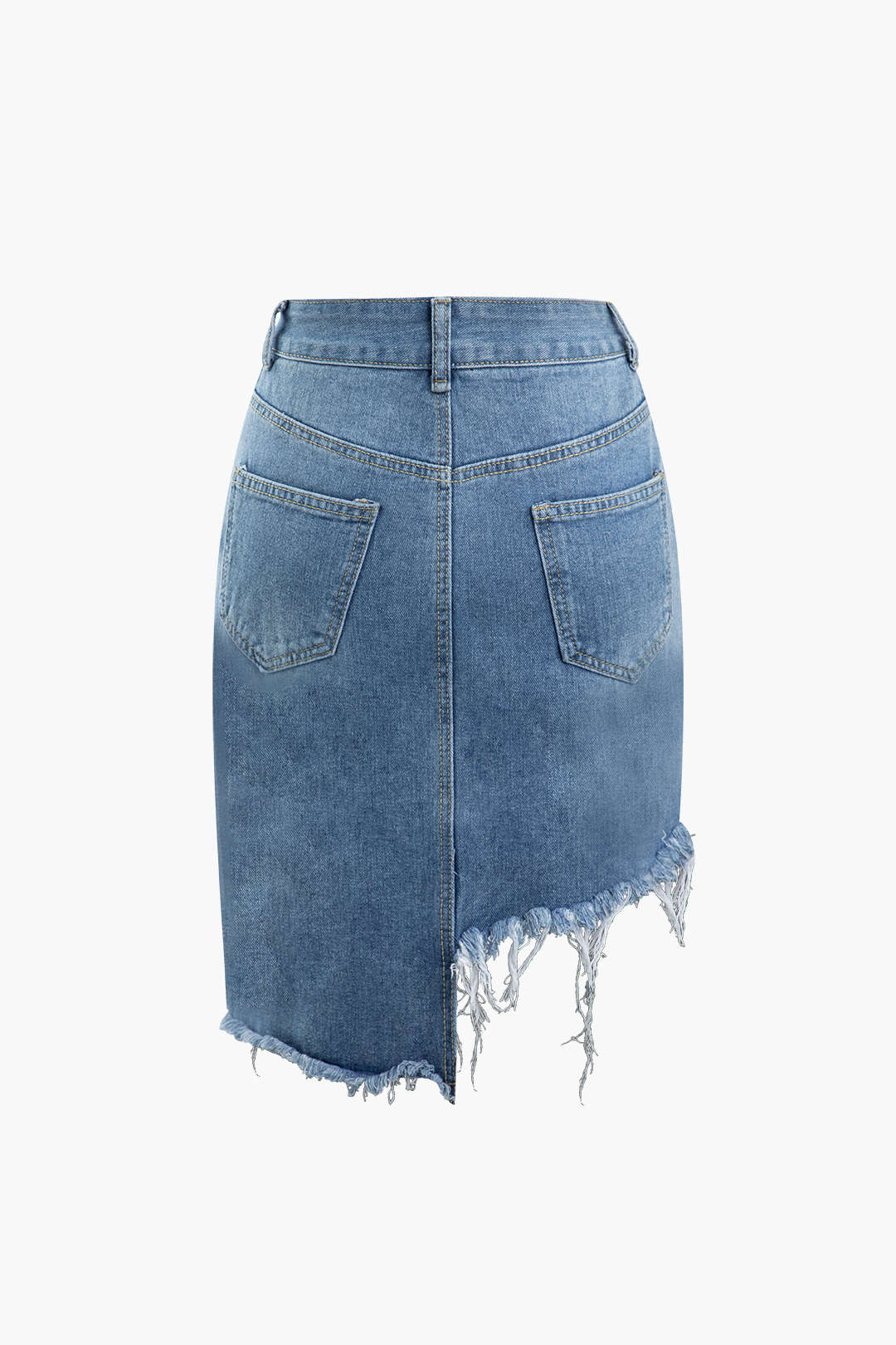 Frayed Hem Asymmetric Denim Skirt