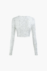 Sequin Round Neck Long Sleeve Top