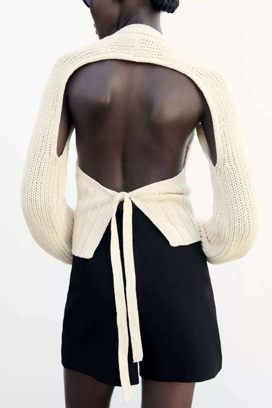 Knot Backless Long Sleeve Knit Top