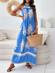 Printed Split-Joint Loose Sleeveless Spaghetti-Neck Maxi Dresses