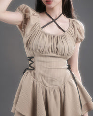 Coquette Mini Dress in Beige
