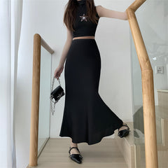 Mode Y2K Casual Frauen Langen Rock Frühling Elastische Hohe Taille A-linie Casual Weibliche Satin Röcke High Street Lady Midi Röcke 