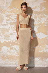 Set aus transparentem Strick-Tanktop mit V-Ausschnitt und Maxirock 