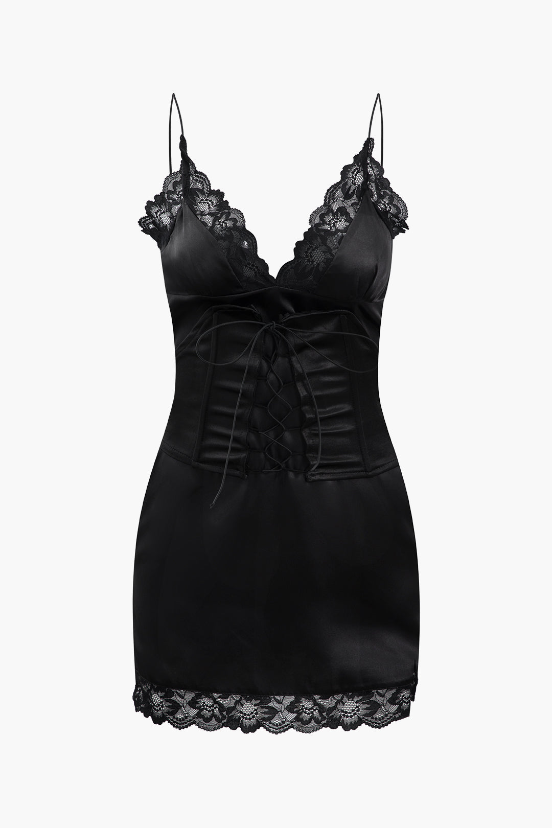 Camisole-Minikleid mit Spitzenschnürung vorne und V-Ausschnitt