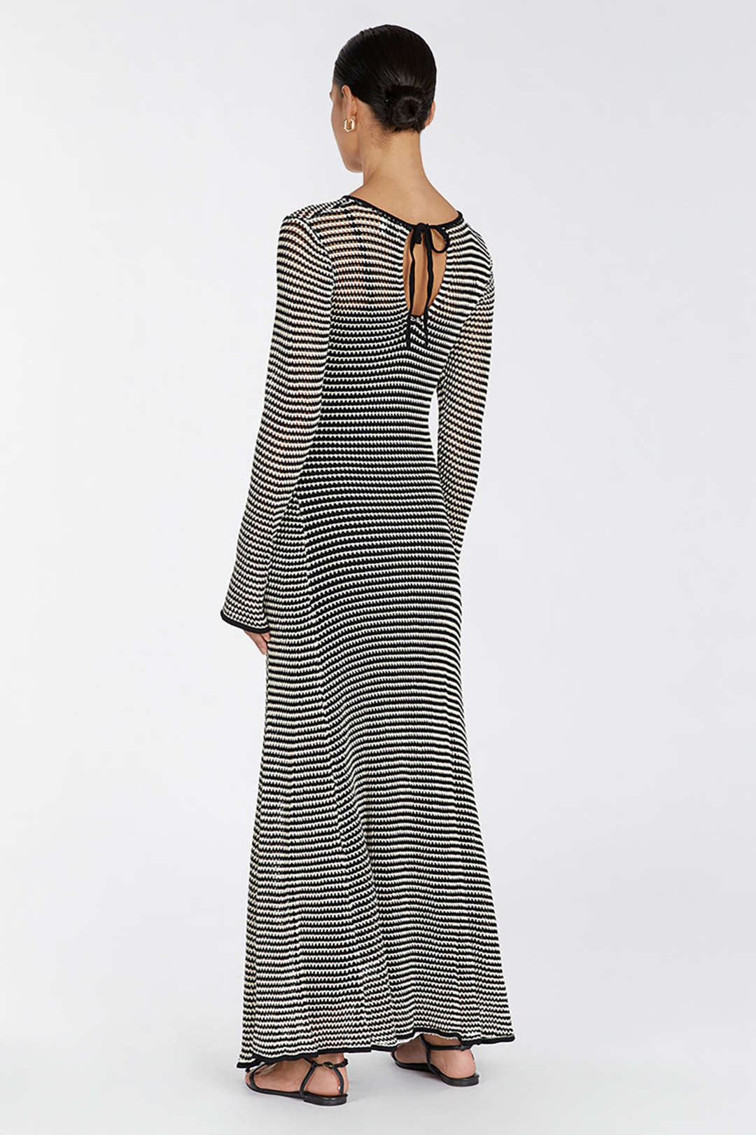 Tie Contrast Stripe Long Sleeve Knit Maxi Dress