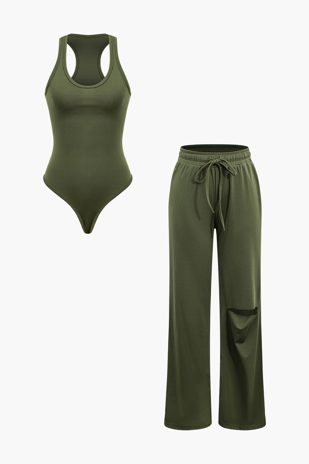 Set aus ärmellosem Body mit Rundhalsausschnitt und zerrissener Hose mit Kordelzug und geradem Bein 