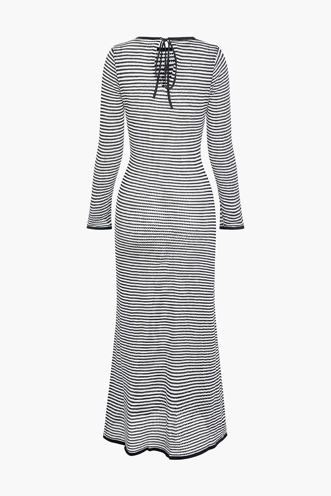 Tie Contrast Stripe Long Sleeve Knit Maxi Dress