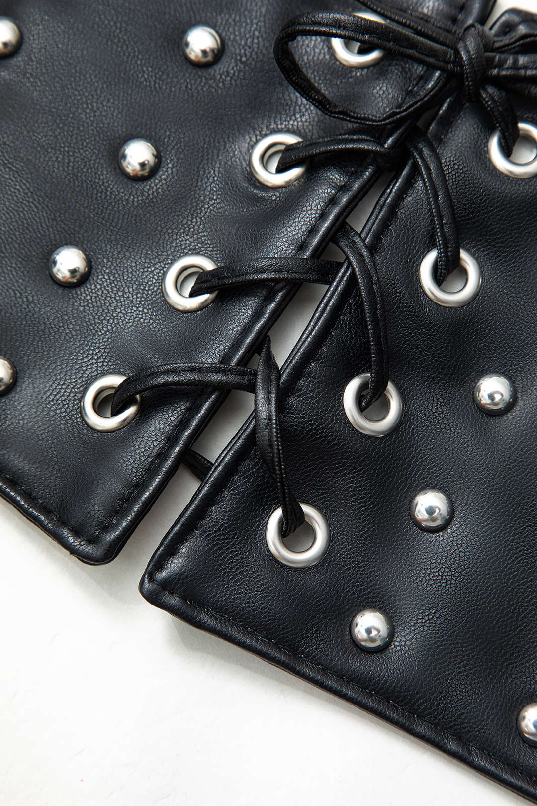 Rivet Faux Leather Eyelet Tie Corset