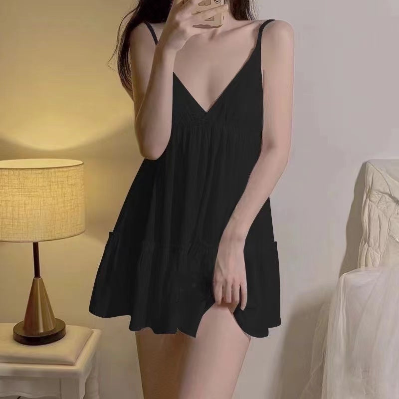Women Sexy Deep V-Neck Spaghetti Straps Adjustable A-line Mini Dress Summer Beach Vacation Party Low-cut Backless Dresses