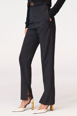 Pleated Slit Straight Leg Pants