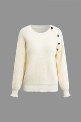 Round Neck Button Up Long Sleeve Knit Top