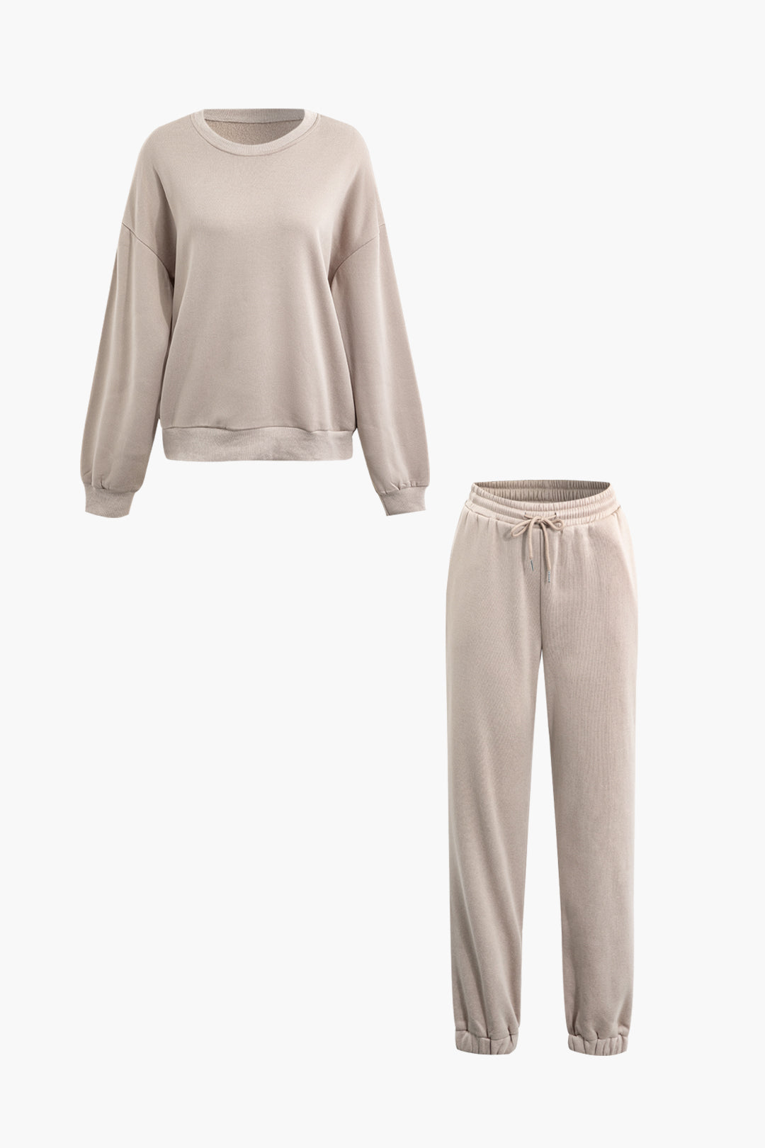 Basic Long Sleeve Pullover Sweatshirt And Drawstring Elastic Pants Set