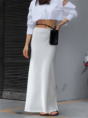 Solider, schmaler, langer Rock mit Schlitz und hoher Taille, durchsichtig, lässige Maxiröcke für Damen, Street Fashion, Temperamentröcke für Damen 
