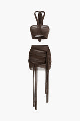 Set aus Neckholder-Tanktop und Minirock aus Netzstoff mit Knoten 