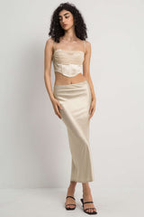 Mesh Rhinestone Decor Satin Cami Top