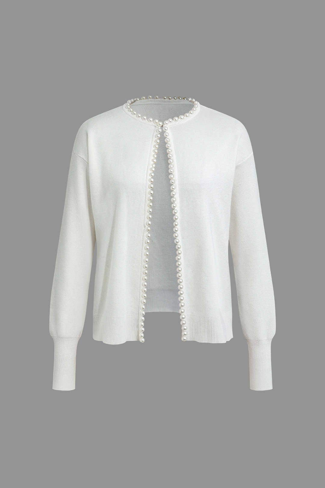 Pearl Trim Long Sleeve Knit Cardigan