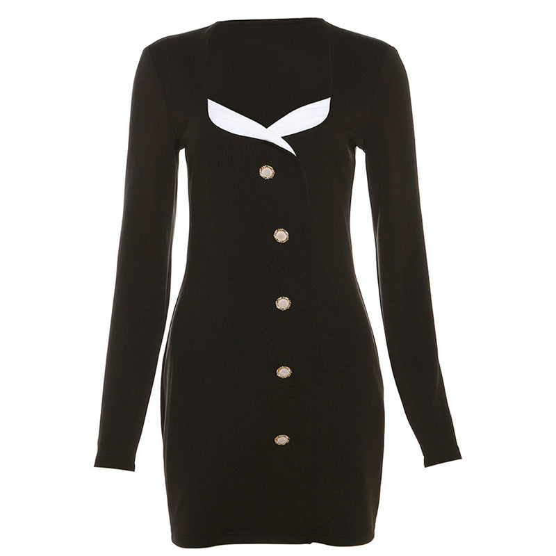 V Neck Mini Dress For Women Autumn Fashion High Waist Elegant Dresses Femme Office Street Slim Temperament Dress WomanChristmas Gifts