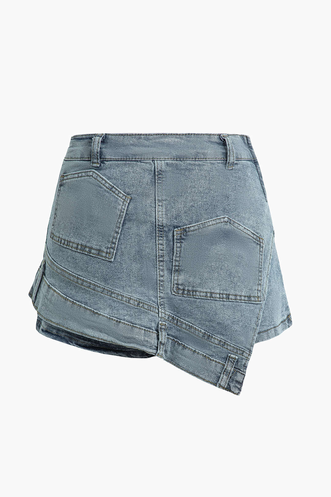 Asymmetrical Wrap Denim Shorts