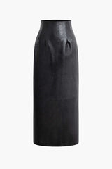 Faux Leather High Waist Split Midi Skirt