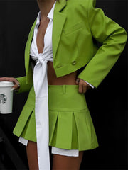 Black Blazer Sets 2024 Fashion Two Piece Cropped Blazer Jacket Coat And Mini Skirts Sets For Women Casual Suit StreetwearChristmas Gifts