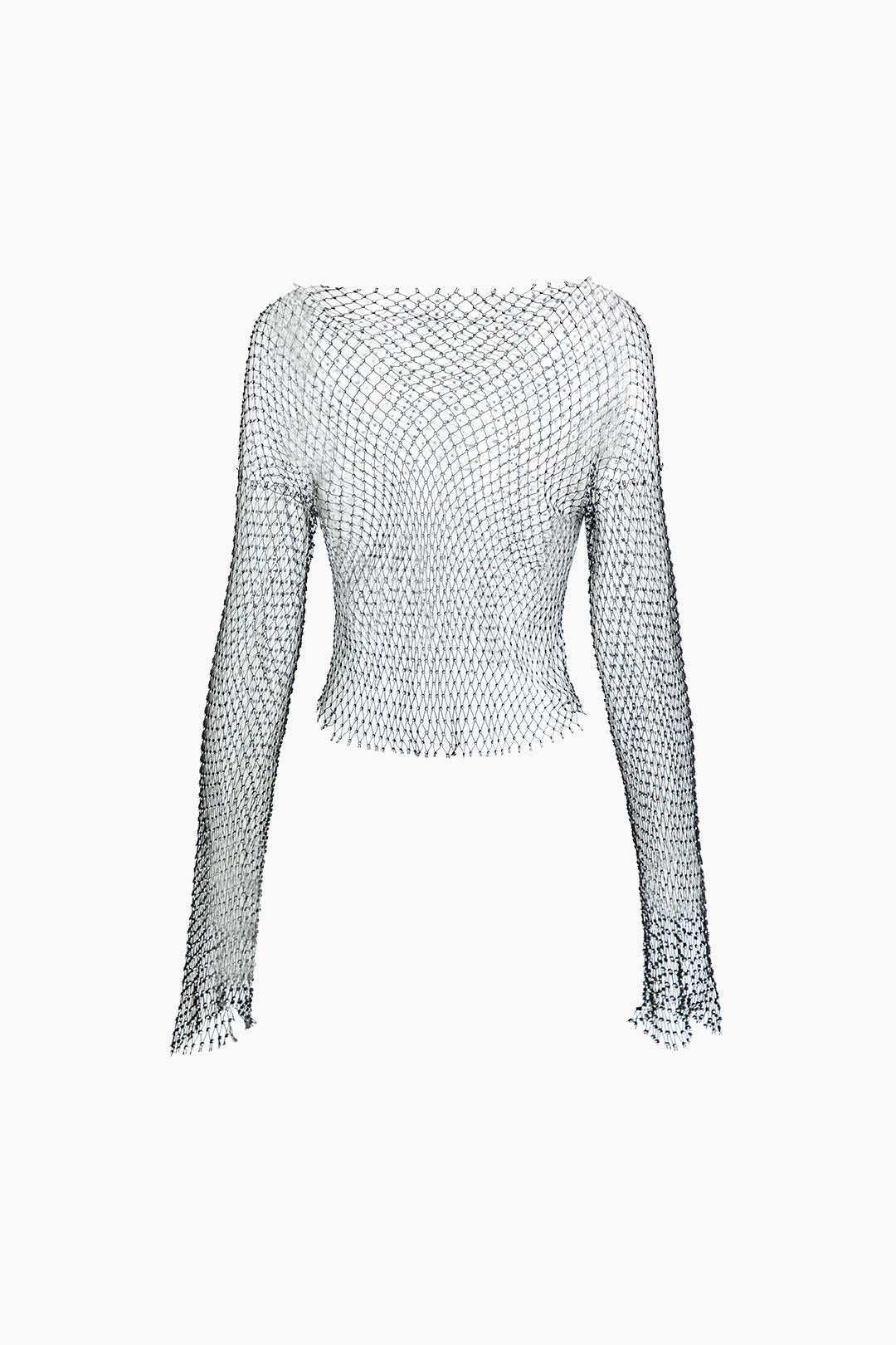 Rhinestone Sheer Net Long Sleeve Top