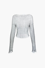 Rhinestone Sheer Net Long Sleeve Top