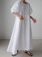 Original Bishop Sleeve Solid Color Midi Dress