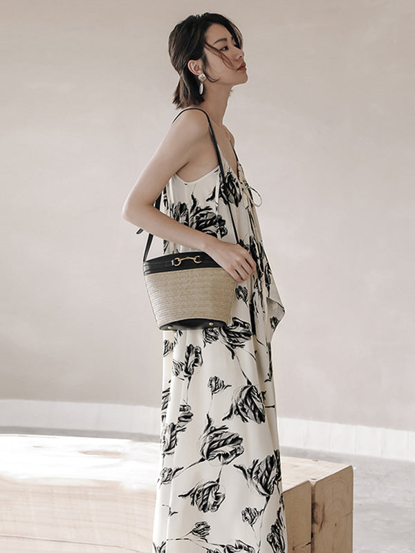 Vacation Loose H-Line Floral Printed V-Neck Dress