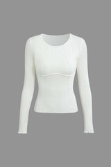 Round Neck Seam Detail Long Sleeve Top