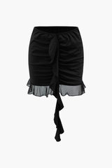Ruffle Ruched Strapless Mesh Top And Mini Skirt Set